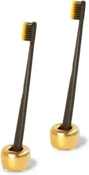 1 Pair 2 Pcs Golden Mini Ceramics Handmade Couple Toothbrush Holder Stand