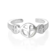Peace Sign Symbol Design Toe Ring Genuine Sterling Silver 925 Adjustable Size