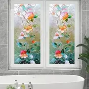 BlissYard Floral Vine Stained Glass Window Film Colorful Flower Window Privacy Film Glass Privacy Decals Living Room Sun Blocking Decor Removable Static Cling Stickers 17.71x39.97 inch