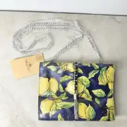 Patricia Nash Purse Small Crossbody Adelfia Chain Tassel Blue Lemon Leather
