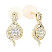 14k Yellow Gold Princess Round Diamond Spade Cluster Earrings 1/2 Cttw