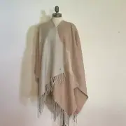 Soia & Kyo Scarf Wrap Scarfigan Shawl With Fringe One Size Neutraul Two Tone NWT