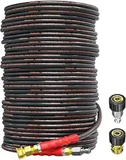 150ft Pressure Washer Hose 4200 PSI, Kink Resistant Industrial Grade Hose with 3/8 Quick Connect Ends and Adapters for Hot & Cold Water up to 140°F, Steel Wire Braided Hose for Power Washing