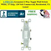 6 PIECES Grounded 3 Way Toggle Wall Switch White 15 Amp 120 Volt Light Switches