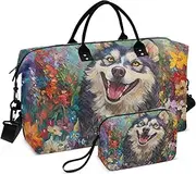 [YXYZRMY] Cute Husky Garden Travel Duffel Bag Gym Bag Sports Tote Bag with Multiple Interior Pockets Shoulder Weekender Bag for Women Men with Toiletry Bag 20.5”x 7.9”x 13.8”, Multi-Colored, one size