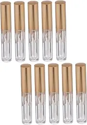Baluue Refillable Lip Tint Tubes 10pcs Gold Lip Gloss Bottles Empty Lip Containers Portable Brush