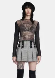 [Minga] Skull Smash Contrast Mesh Top