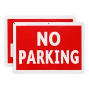 2 PCS NO PARKING Sign without P 14x10" Aluminum,White Letters on Red Background
