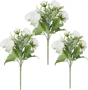 AU010-3 3 Bundles Artificial Plants with Chrysanthemum Flowers, UV Resistant No Fade Faux Plastic Greenery Shrubs Plants Faux Plastic Greenery for Home Halloween Christmas Porch Indoor Décor