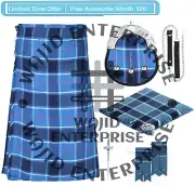 Scottish US Navy Tartan 8 Yard KILT - 6 PCS Kilt Sporran Deal for Men's