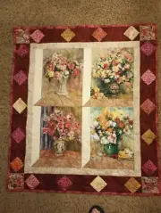New, Handmade, Quilt, Wall Quilt,32X42", Floral, Or Lap Quilt