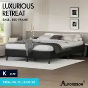 ALFORDSON Bed Frame King Size Mattress Base Foundation Black Leather BASEL