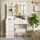 White Dressing Table LED Mirror Makeup Dresser Vanity With 5 Drawers,Stool
