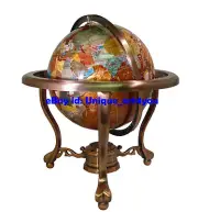 13" Tall Amber Pearl Swirl Ocean Tripod Copper Table Top Gemstone Globe