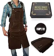 Shop Apron - Waxed Canvas Work Apron with Pockets | Waterproof, Fully Adjustable to Comfortably Fit Men and Women Size S to XXL | Tough Tool Apron to Give Protection and Last a Lifetime (Brown Long)