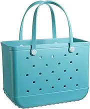 [LXURY] Large Beach Tote | Waterproof Washable Rubber Tote Bag with Holes | Stylish Women Hand Bag for Beach Pool Gym Sports Shopping