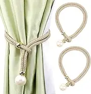 ZningEsxi 2 Pack Curtain Tiebacks Adjustable Indoor Drapery Holdbacks Heavy Duty Drapes Rope Holders Home Decorative Drapery Tie Backs - Champagne