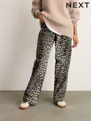 Leopard Print 100% Cotton Wide Leg Jeans (AD5205) | $86