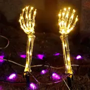 2Pack Halloween Decor Light Skeleton Arm Stakes Lights 40 LEDs Glowing Skull Hands