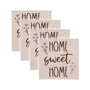 4pc Rayell Ceramic Printed Coaster Home Sweet Home Beige Drink Glass Holder Set