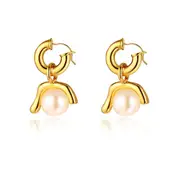 Culturesse Darlene 40mm Art Earrings 18K Premium Gold Plating Big Marjorie Pearl