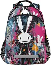 Amooorous Colorful Cartoon Hip Personalized Rock Bunny kids backpack purse with big bookbag for men mochilas escolares para ni?os, Colorful Cartoon Hip Personalized Rock Bunny, Medium