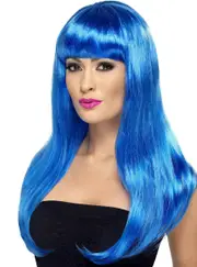 Babelicious Womens Long Royal Blue Costume Wig with Fringe
