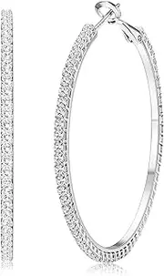 [Kakonia] Silver Hoop Earrings for Women 925 Sterling Silver Post Big Hoop Earrings Large Hoop Cubic Zirconia Earrings 50MM Bridal Wedding Jewelry