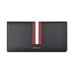 BALLY TALIRO銀字LOGO防刮牛皮10卡對折長夾(黑X紅白條紋)