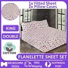 3PCS 2000TC 100% Cotton Sheet Set Flat Fitted Flannelette Sheet Double King AU