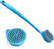Silicone Body Scrubber, Silicone Back Scrubber for Shower, Upgraded Body Brush Anti-Slip Long Handle Double Sided Shower Brush, Silicone Scrubber Blue