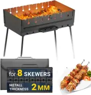 Charcoal Grill for 8 Skewers - Portable Barbecue 16.9"×11.8"×23.6" Kabob Camp Gr