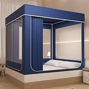 Bed Tent Bed Canopy Twin Size, Portable Dream Tent for Kids and Adult,80% Blackout Private Space Sleeping Tents 3 Doors Breathable Solid Color Tents Bed Canopy(Dark Blue,Full)
