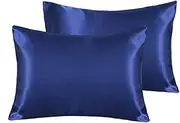 Luxury Silky Satin Pillowcase for Hair and Skin, 2-Pack - Standard Size Pillow Cases - Satin Silky Pillow Covers (2-Pack Standard, Navy)