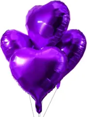 Purple Heart Foil Mylar Balloons - Valentines Day Party Metallic Heart Shaped Ba
