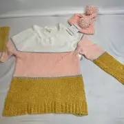 Btween Kids Sz 10 Sweater Set Matching Beanie Pom Poms Hat Metallic Thread Soft