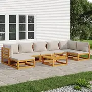 Patio Furniture Sets 8 Piece Garden Lounge Set with Light Grey Cushions Solid Wood