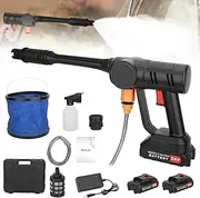 Wireless Pressure Washer, 725 PSI with 2 x 1500mAh Batteries and Water Hose, Car Pressure Washer for Car, Home, Floor, Fence Cleaning and Irrigation (US Plug)