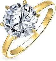 [Bling Jewelry] 3CT Solitaire Cubic Zirconia Round AAA CZ 6 Prong Setting Engagement Wedding Ring For Women 2MM Band Rose Gold Plated Sterling Silver