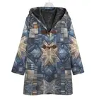 Mandala Patchwork Denim Cotton Canvas Hooded Jacket Coat Unisex Cloak Blue Cozy