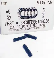 #6-32x5/8 Hex Socket Set Screws Cup Point Alloy Steel (50)