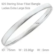 Bracelet Real 925 Sterling Silver Filled Solid Bangle Ladies XL W : 5mm Sz 75mm
