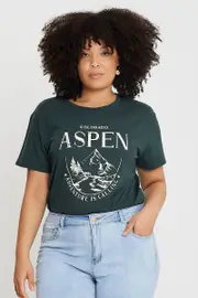 Green Graphic T-shirt Aspen Short Sleeve Cotton