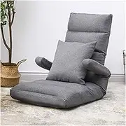 Adjustable Floor Chair Chaise Lounge Indoor Folding Lazy Sofa with Armrests and Pillow,Foldable Sofa Chair Comfy Floor Bed Sleeper for Bedroom(Gray)