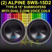 (2) ALPINE SWS-15D2 15" SUB 3000W DUAL 2-OHM REINFORCED SUBWOOFERS BASS SPEAKERS