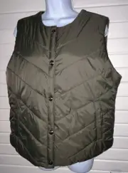 NWT Sam Edelman Sz LARGE Satin Puffer Vest in Olive Green Quilted Snap Front