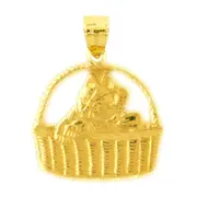 14K Gold Cat In Basket Pendant