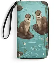 [BFGWK] Large Wallet Novelty Otters Printing Long Wallet With Zipper Leather Wallet Suitable For Both Men And Women, style, 19.7x10.5cm