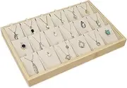 MOOCA Bamboo Necklace/Earring/Pendant Display Tray Organizer, Beige Velvet Covered Necklace Card, Showcase Up to 18 Necklaces and Pendant, Beige Color, 14" W x 9.6" D x 1.2" H