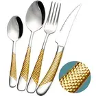 16 Piece Hammered Silver Gold Silverware Set, Modern Golden 18/10 Stainless S...